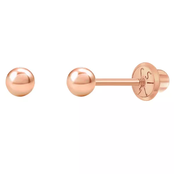 14K Rose Gold Classic 3mm Ball Screw Back Earrings