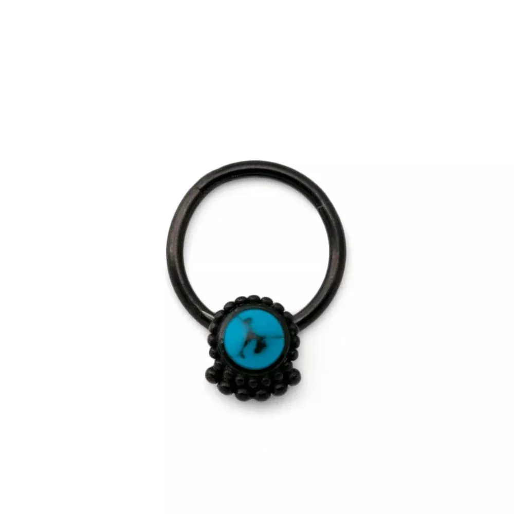 16g Black PVD Septum Clicker with Turquoise Stone — Price Per 1