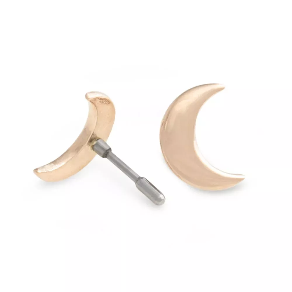 18g, 16g, or 14g Crescent Moon 14kt Yellow Gold Push Pop Top — Price Per 1