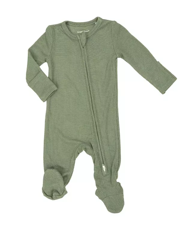 Angel Dear 2 Way Zipper Footie -Rib Oil Green