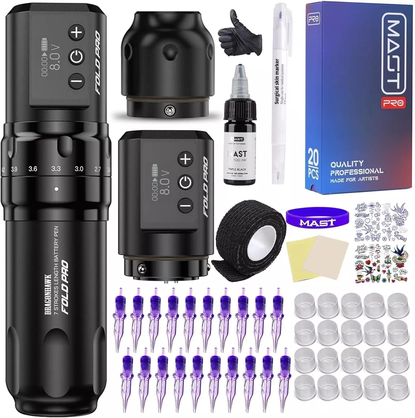 Dragonhawk Mast Fold Pro Wireless Tattoo Machine Kit
