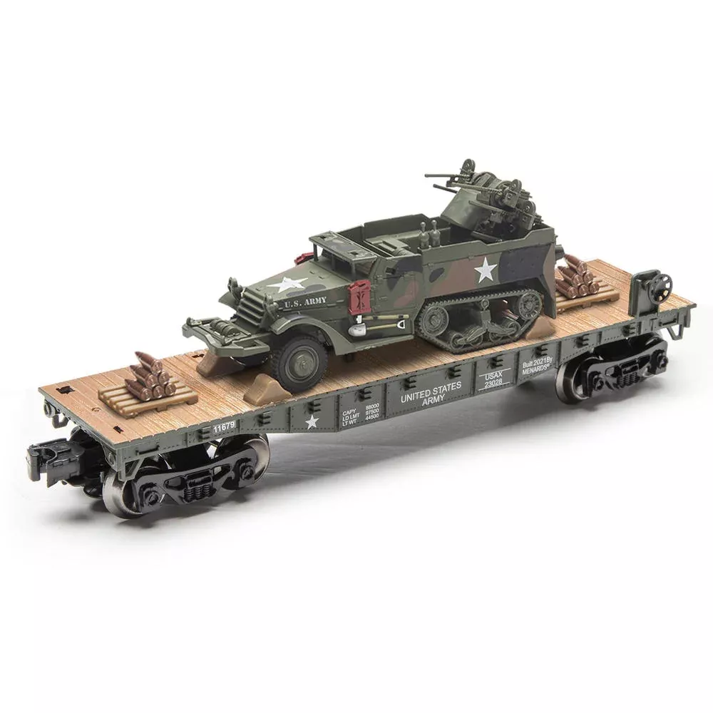 Menards 279-3384 10-1/2" O Gauge Military Flatcar with Half Track O Scale NEW
