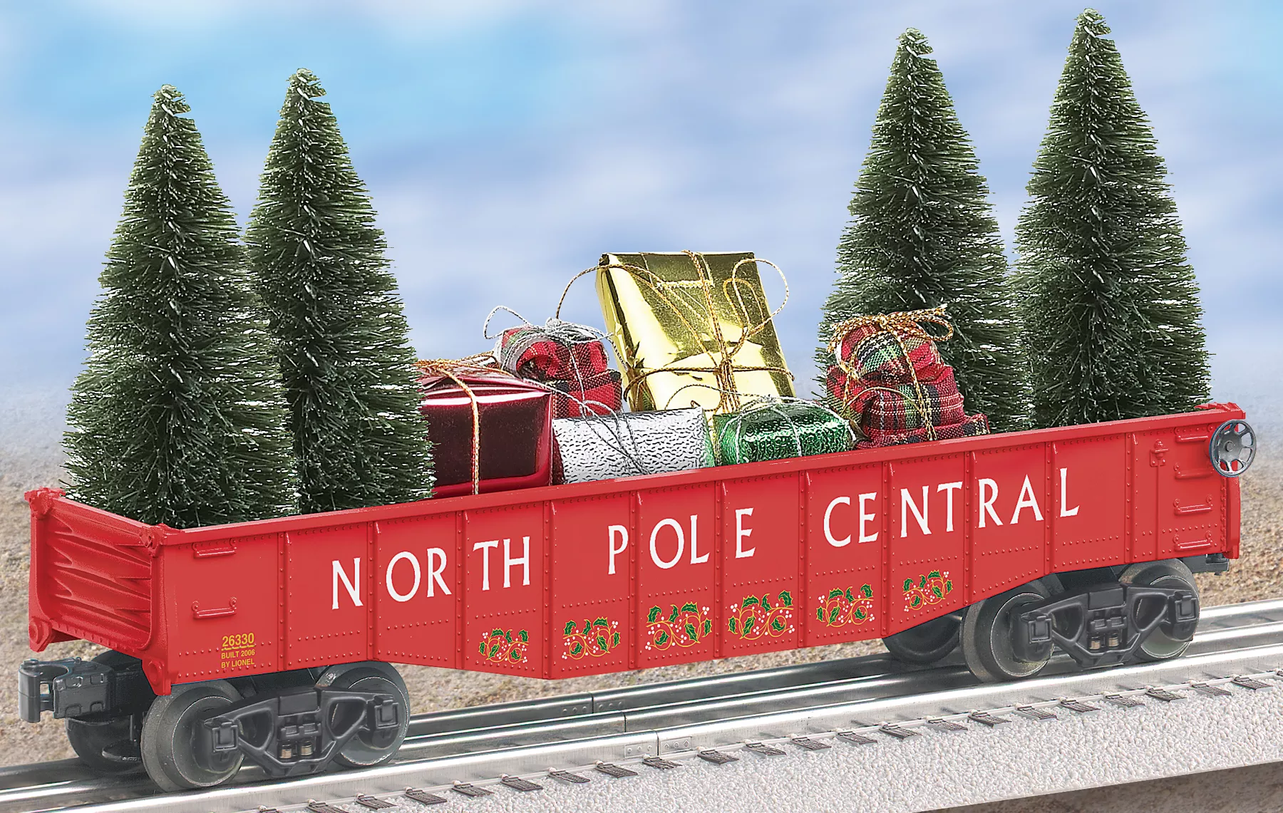 North Pole Central O27 Gondola with Trees and Presents