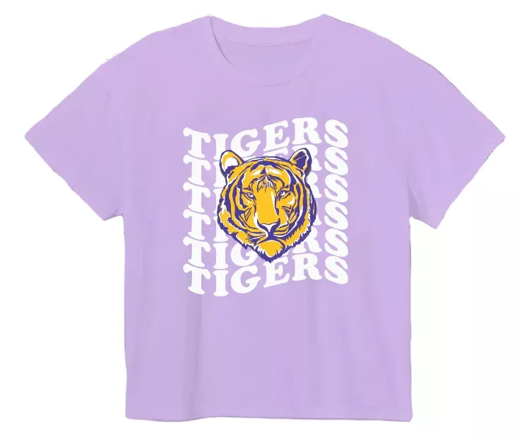 Purple Tiger Wavy Glitter on Lavender Boxy Tee