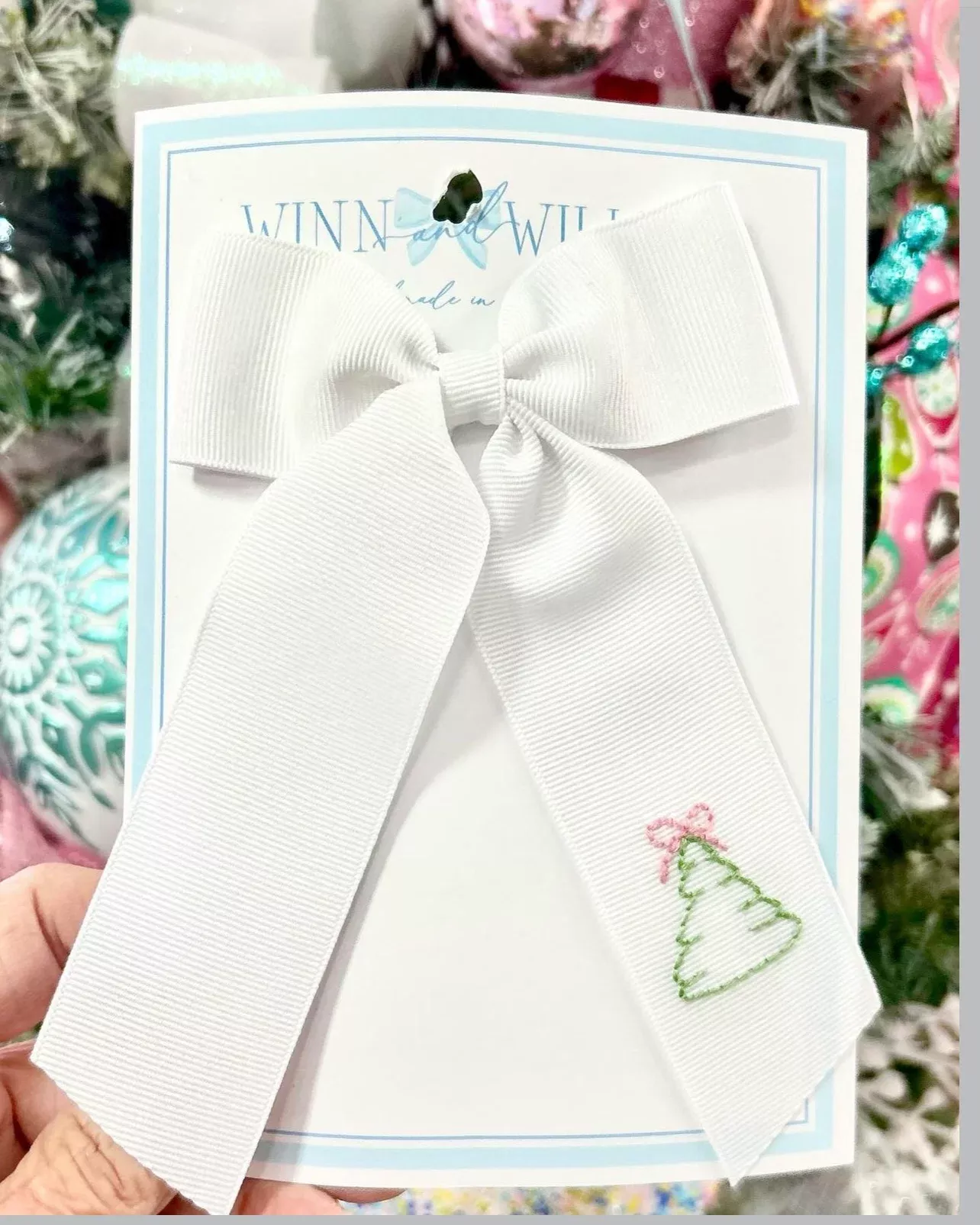 Winn + William White Long Tail Bow - Christmas Tree (Medium)