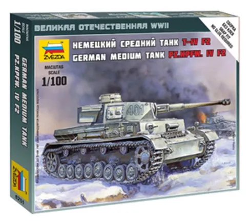 ZVEZDA German Model Panzer Tank Kit 6251Medium Tank PZ.KPFW. IV F2 1/100 Scale